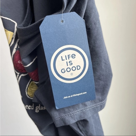 Life is Good Women Sz S I Need Wine Glasses Crusher Tee V Neck Navy Blue NWT - Picture 2 of 11
